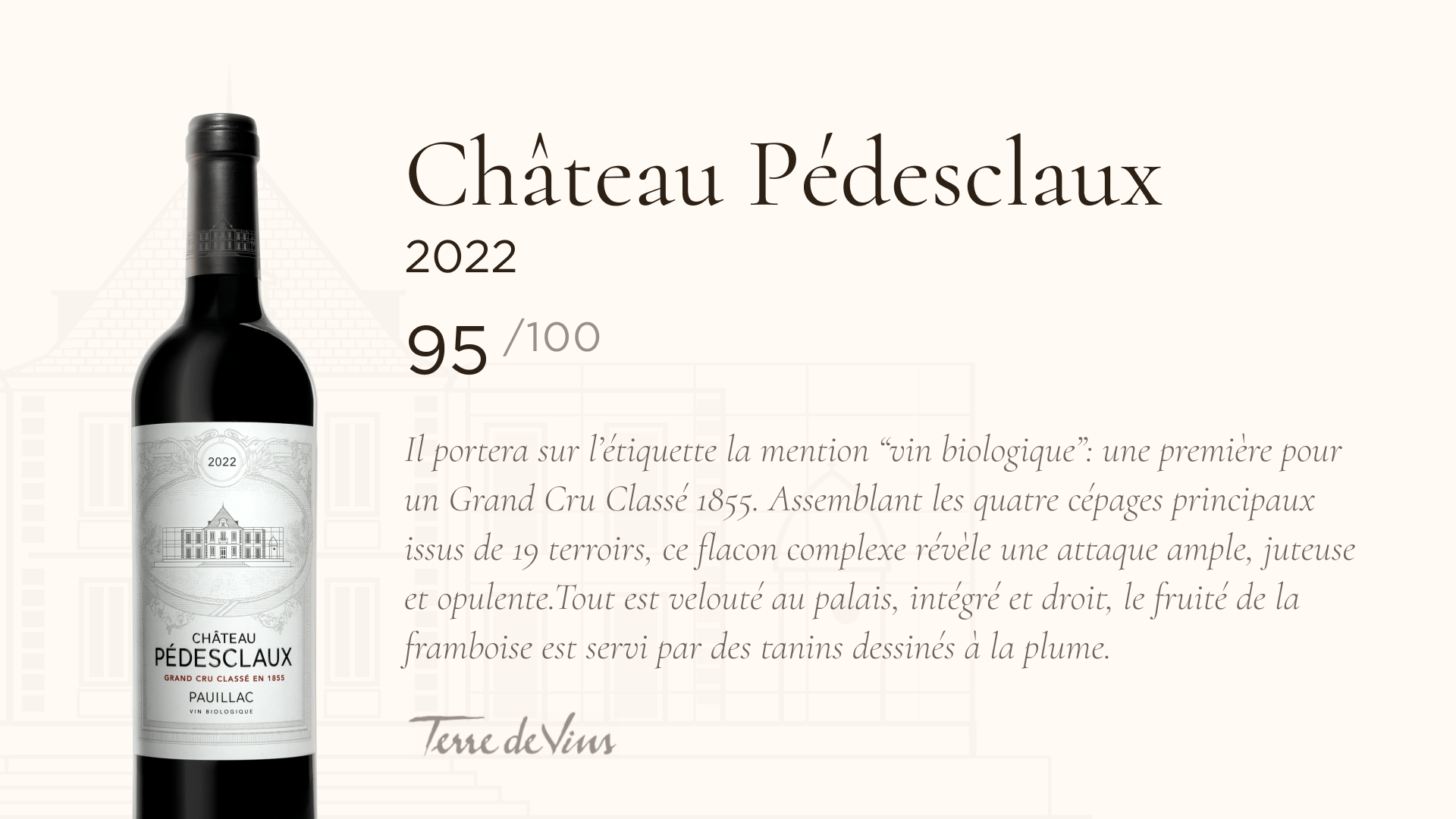2022, the first 100% gravity-flow, organically-certified vintage now available - Chateau Pedesclaux